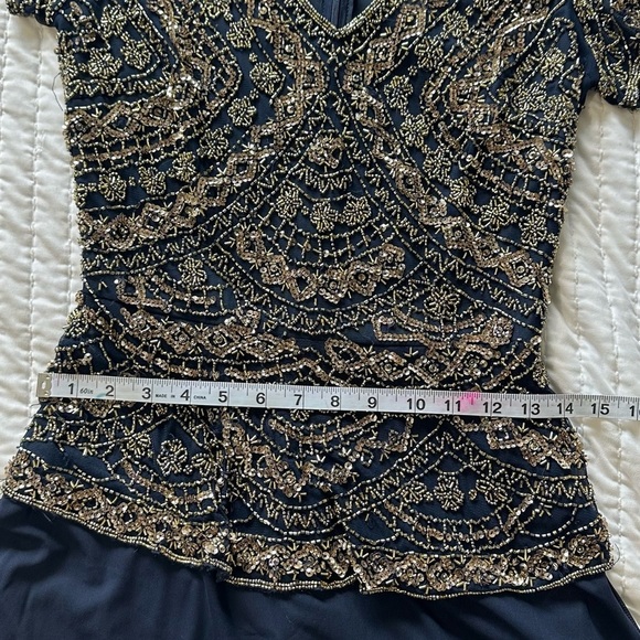 Pisarro nights blue navy and Gold Beaded Dress size 4 - Picture 4 of 16